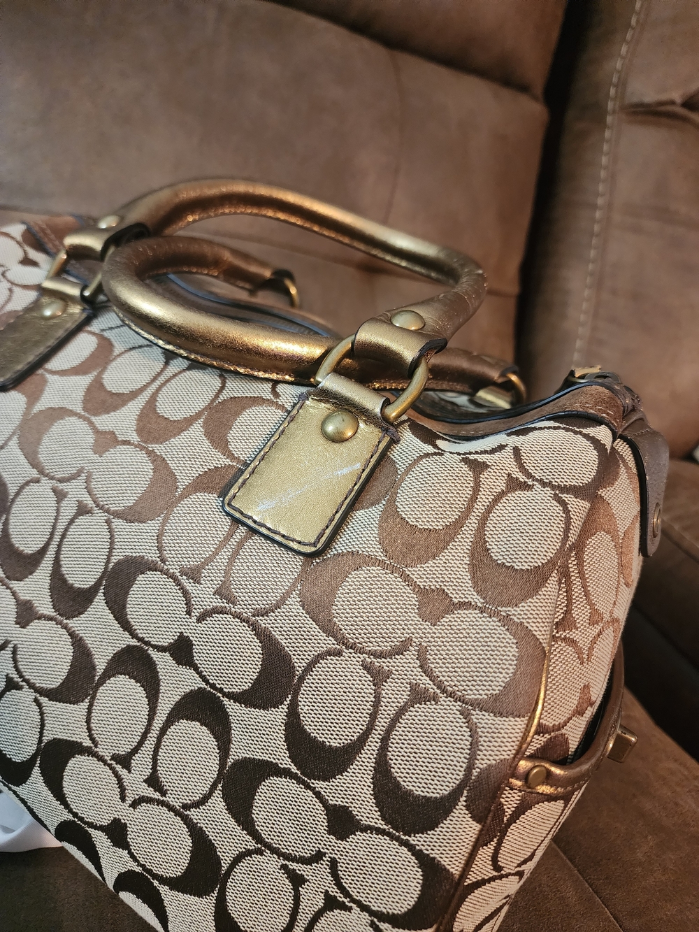 Coach *RARE* LIMITED EDITION Signature Canvas BOSTON Satchel W Suede Metallic - Picture 7 of 12